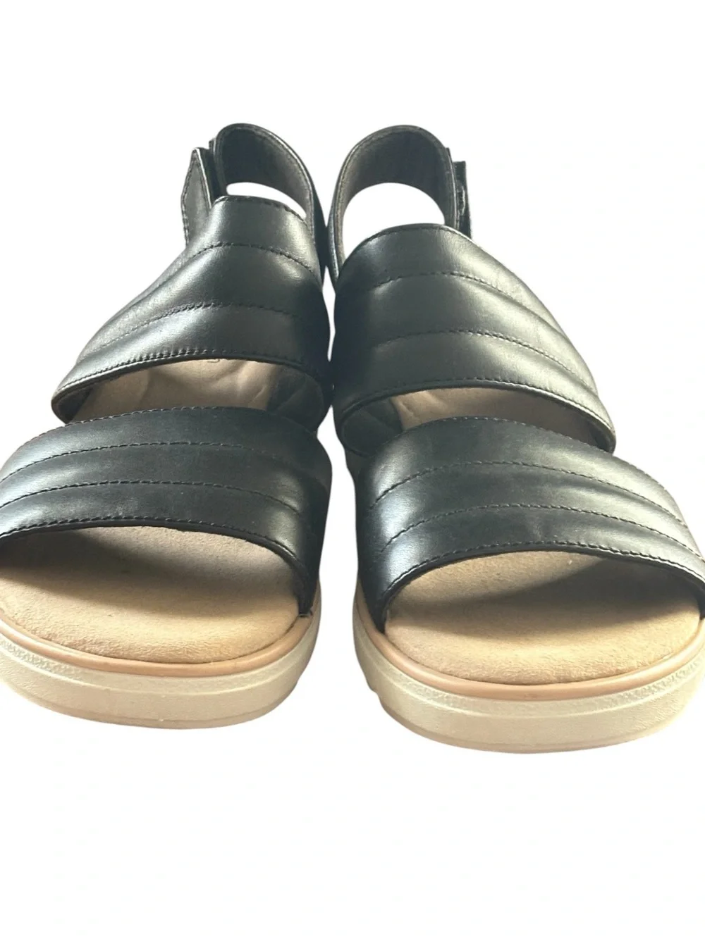 Clarks Black Quilted-Strap Platform Sandals with Cream Sole - Picture 3 of 7